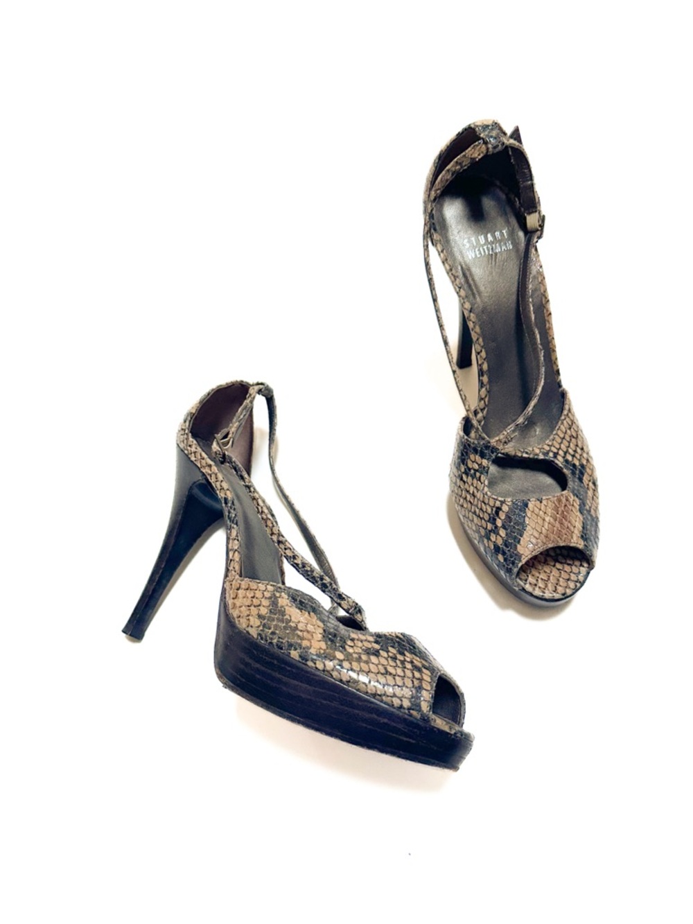 Stuart Weitzman Black + Tan Python Snake Print Le… - image 3